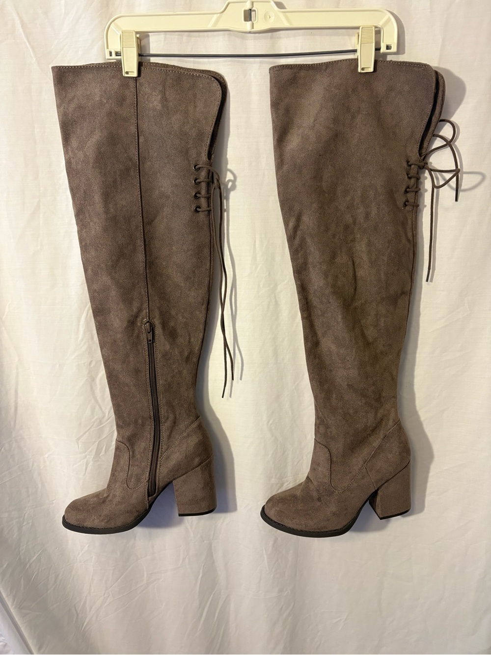 Authentic American Heritage Taupe Over-the-Knee Suede Block Heel Boots
